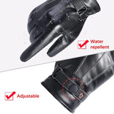 Men Winter PU Leather Black Gloves Button Warm Mittens Outdoor Sports Driving Skiing Men's Windproof Gloves Winter Supplies