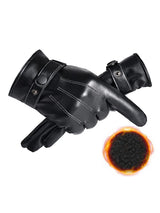 Men Winter PU Leather Black Gloves Button Warm Mittens Outdoor Sports Driving Skiing Men's Windproof Gloves Winter Supplies