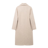 Winter Coat For Women 2024 Solid Lapel Double Breasted Long Cardigan Top Female Pokcet Streetwear Woman New In OuterCoat