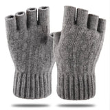 Winter Gloves For Men Half Finger Writting Office Cycling Knitted Gloves Students Alpaca Wool Warm Thick Elastic Driving Gloves