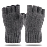 Winter Gloves For Men Half Finger Writting Office Cycling Knitted Gloves Students Alpaca Wool Warm Thick Elastic Driving Gloves