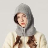 INS Winter Womens Hats Real Rabbit Fur Knitted Hooded Neck Collar Cap Beanie For Men Women One-Piece Hats Skullies Balaclava Cap