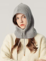 INS Winter Womens Hats Real Rabbit Fur Knitted Hooded Neck Collar Cap Beanie For Men Women One-Piece Hats Skullies Balaclava Cap