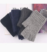 Winter Gloves For Men Half Finger Writting Office Cycling Knitted Gloves Students Alpaca Wool Warm Thick Elastic Driving Gloves