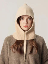 INS Winter Womens Hats Real Rabbit Fur Knitted Hooded Neck Collar Cap Beanie For Men Women One-Piece Hats Skullies Balaclava Cap