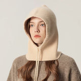 INS Winter Womens Hats Real Rabbit Fur Knitted Hooded Neck Collar Cap Beanie For Men Women One-Piece Hats Skullies Balaclava Cap