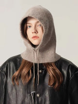 INS Winter Womens Hats Real Rabbit Fur Knitted Hooded Neck Collar Cap Beanie For Men Women One-Piece Hats Skullies Balaclava Cap