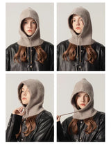 INS Winter Womens Hats Real Rabbit Fur Knitted Hooded Neck Collar Cap Beanie For Men Women One-Piece Hats Skullies Balaclava Cap