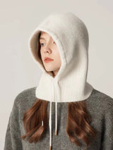 INS Winter Womens Hats Real Rabbit Fur Knitted Hooded Neck Collar Cap Beanie For Men Women One-Piece Hats Skullies Balaclava Cap